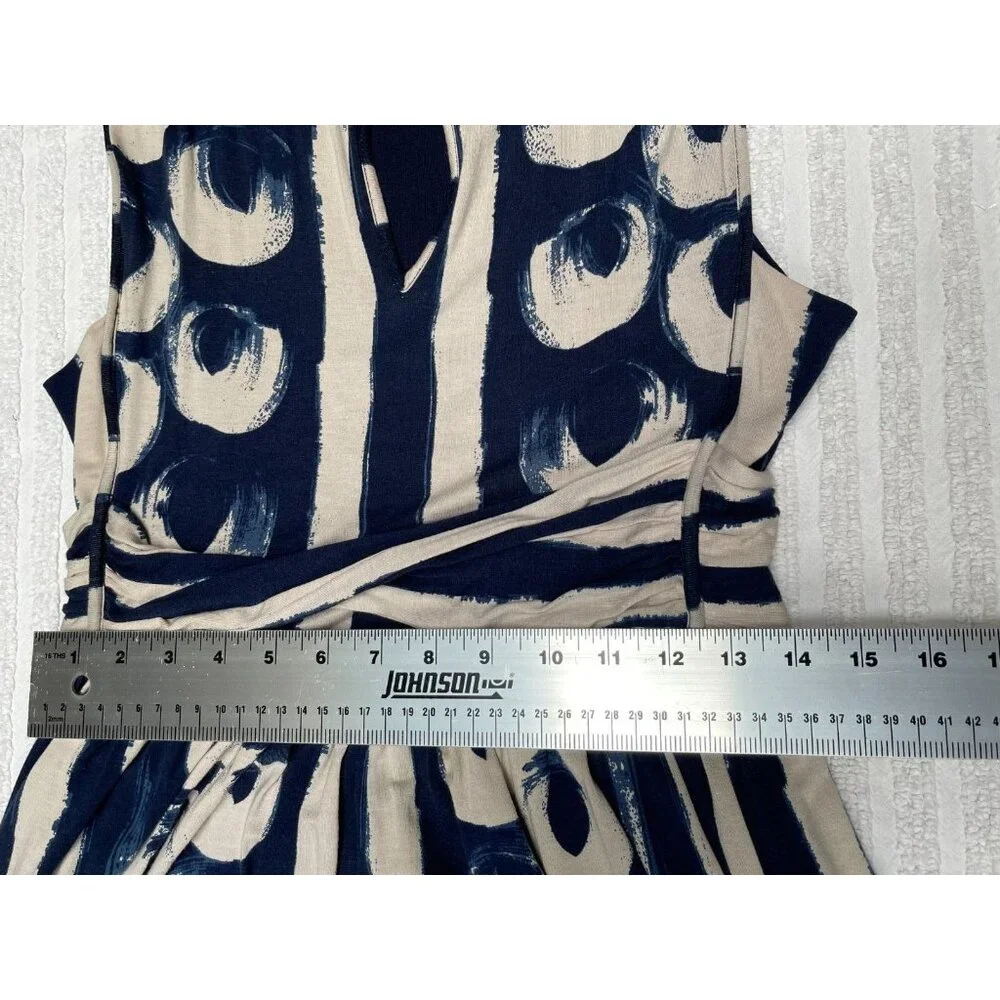 Maeve Womens Keyhole Neck Stripe A-Line Belted Dress Size Large Blue Sleeveless - Picture 7 of 10